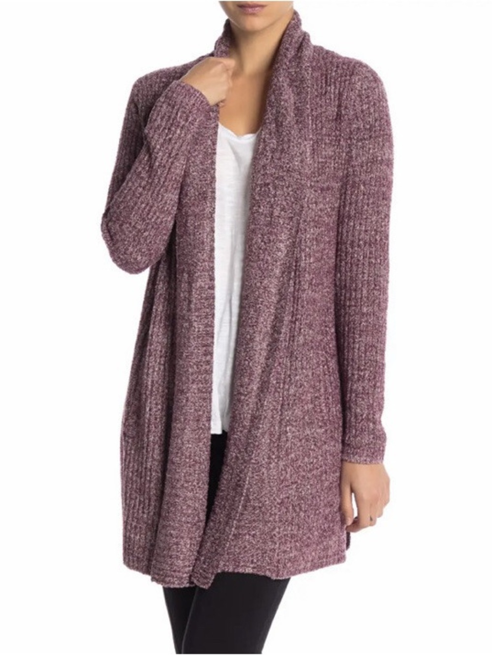 BAREFOOT DREAMS Montecito Cardi Heathered Plum Cozychic Lite # 494 Sweater M